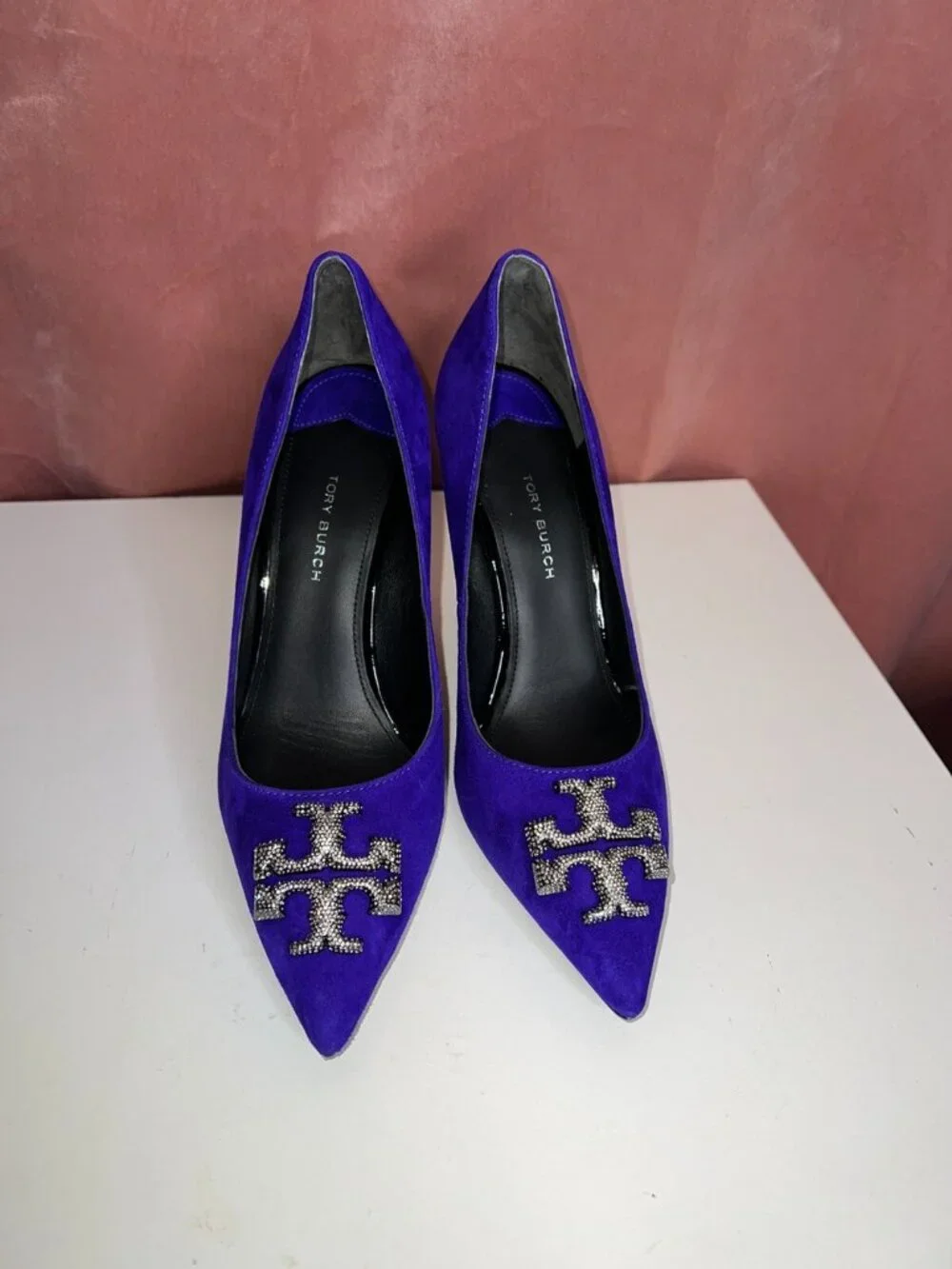 Tory Burch ELEANOR PAVÉ PUMP Shoes Heel Suede Deep Purple